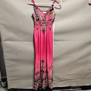 Bobbie Brooks Vibrant Pink Paisley Maxi Dress